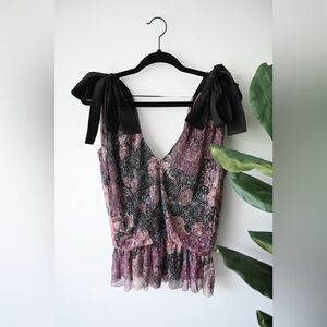 Bishop & Young Metallic Floral Top NWOT